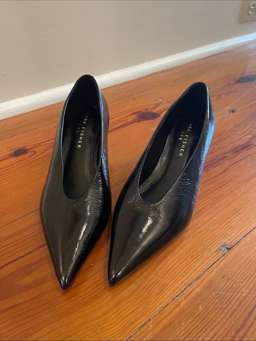 Marc Fisher Black Patent Pointed Sling Pumps